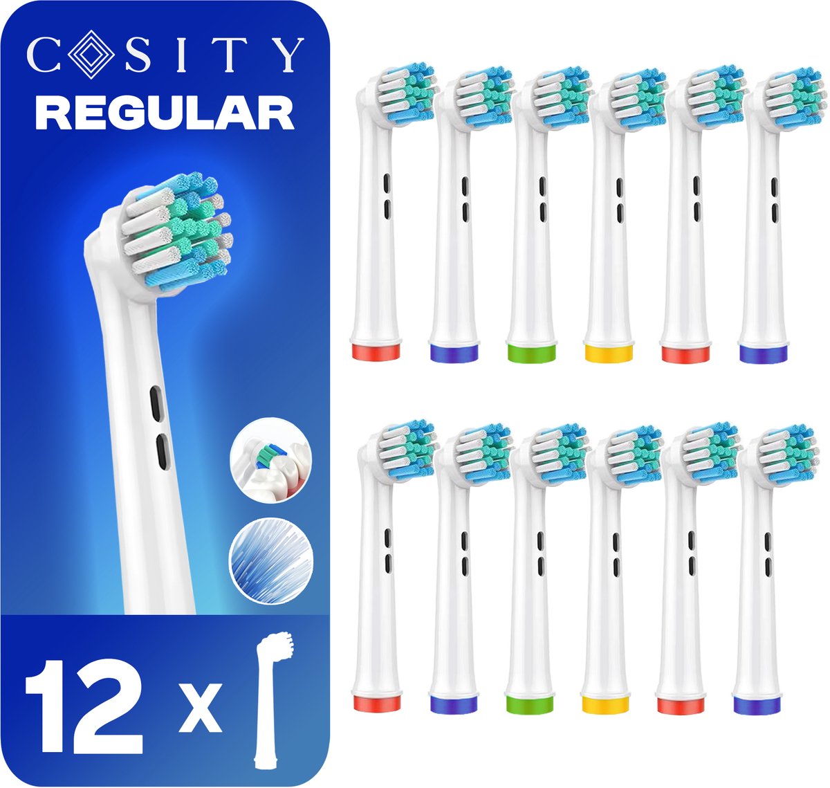 Cosity - 12x Opzetborstels compatibel met Oral-B en Braun - Brievenbusverpakking - Wit