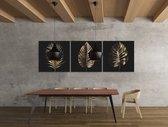 Triptyque Feuilles Dorées – Peinture sur Toile – Décoration murale Élégante – Art Moderne 3 Pièces – Intérieur de Luxe – 3x60x60 cm