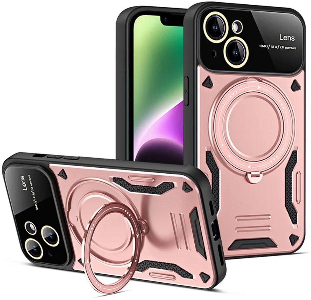 Cityhoesje - iPhone 15 - Magnetic - Ring Holder Kickstand - Protective - Backcase - Roségoud