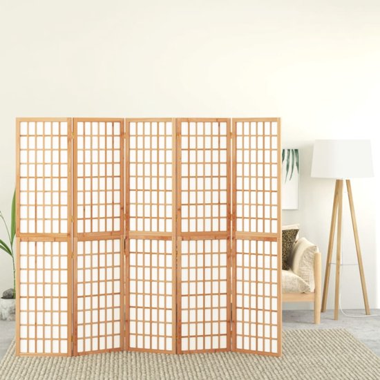 vidaXL de séparation de pièce de style japonais - 5 panneaux - 200 x 170 cm - Paravent de confidentialité - Cloison de séparation en bois - Paravent pliable