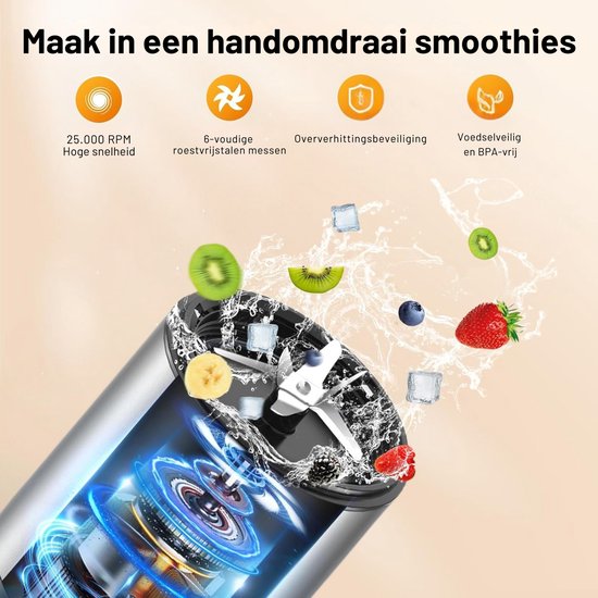 Orretti Smoothie Blender-1200W, Persoonlijke Blender voor Shakes en Smoothies - BPA-vrije Blender voor Smoothies - Krachtige Blender voor de Keuken, Sapjes, Babyvoeding van Orretti. — afbeelding 2