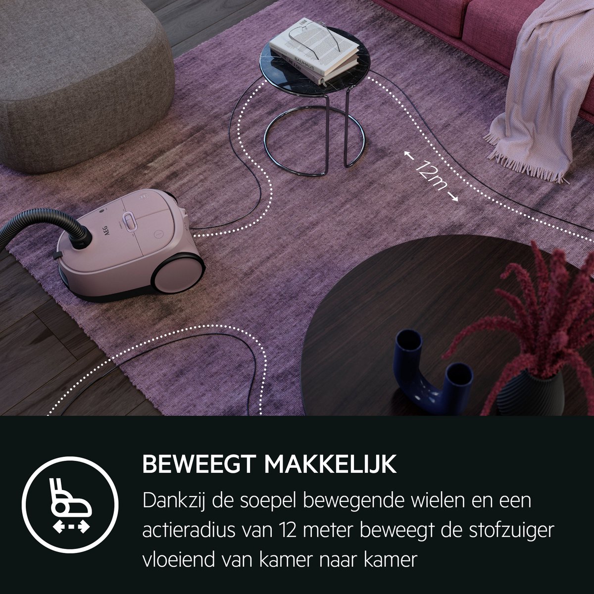 AEG AB61C1WP CLEAN 6000 - Stofzuiger met zak - Roze - Hepa filtratie - Vacuum cleaner - Alle vloertypen - 750 watt - Lang snoer 12m bereik - Compact design - 2 extra accessoires — afbeelding 4