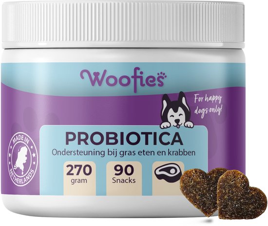 Anti Jeuk & Poten likken - Anti-Anaalklieren - Dog - Ondersteunt Darmflora & Spijsvertering - Probiotica & prebiotica voor honden als snoepje - 90 Chews - Rundersmaak - Woofies