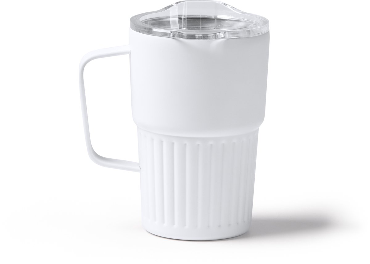 Stamina - Retro - 450ml - Wit - Gerecyclede 304 RVS Thermosbeker met Handvat - Drinkbeker To Go - Tumbler - Mug - Thermosbeker - Thermosfles - Thermoskan - Drinkfles - Geschikt voor warme en kouden dranken