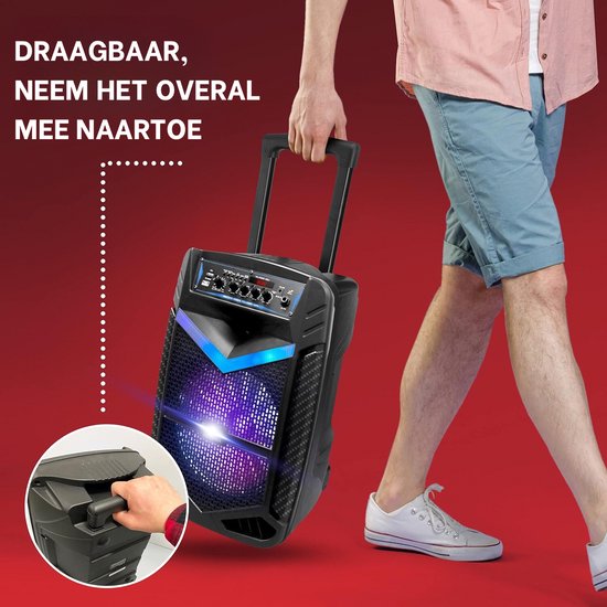 Pyle Bluetooth Luidspreker-Draagbare Speaker met Wielen-600 W-Knipperende Lichten- Afstandsbediening-Stroomadapter en Bekabelde Microfoon — afbeelding 4