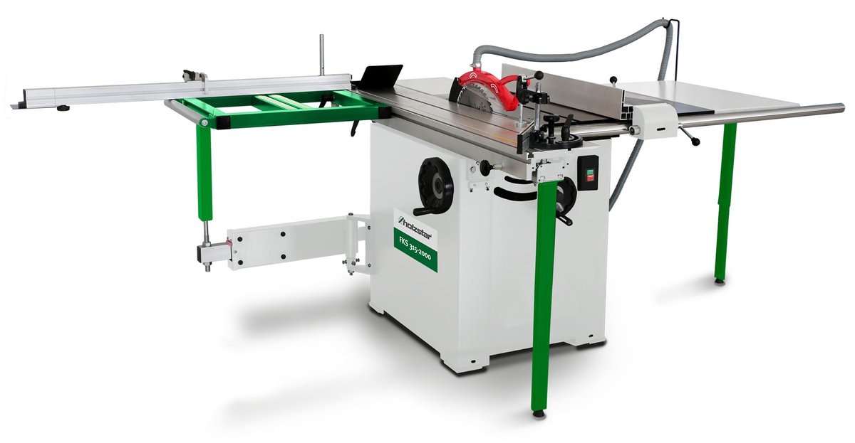 Formaatzaag zaaghoogte 100 mm langszagen 200 cm 3,5 kW 400V incl. cirkelzaagblad dia. 315 mm en voorritser dia. 90 mm Holzstar FKS315-2000E