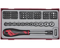 Bitsen- en doppenset TT1 tray 1/4 PH- PZ- Plat- TX-- TPX- HEX- ROB- gr 76 delig Teng Tools TTMDQ76