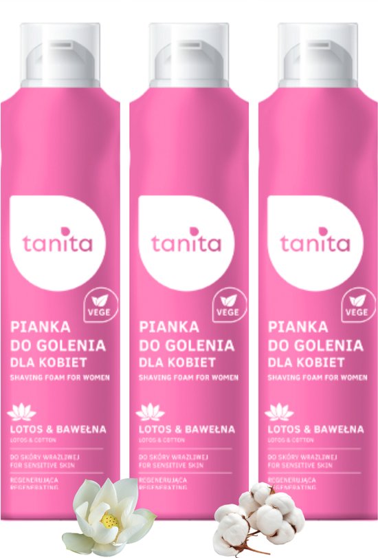 Tanita Crème à raser pour femmes Huile de coton et extrait de fleur de lotus - Spécialement pour les peaux sèches et sensibles - Parties sensibles du corps Aisselles Bras Maillot - 3 x 200 ml