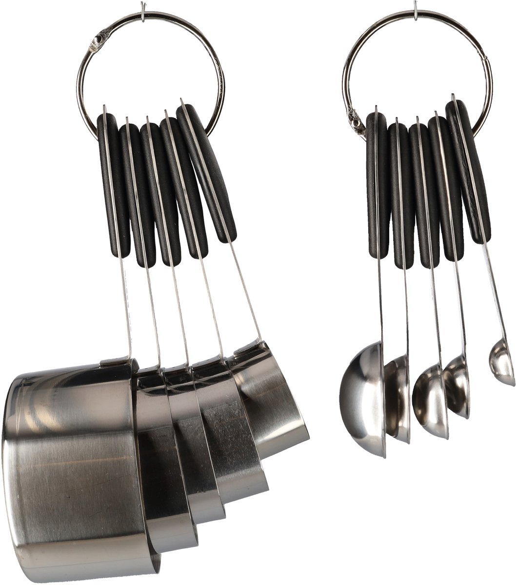 Luxe Set van 10-delig Maatlepels - Maatbekers - Maatlepel - Measuring Cups - Maatschepjes - Cups & Spoons - Duurzaam - Voor Precies Wegen En Meten - Zilver