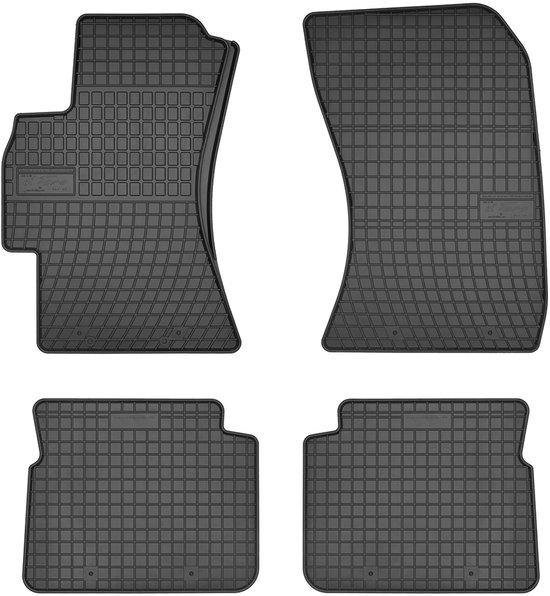 Zwarte automatten van rubber met vierkant profiel, specifiek voor de Subaru Legacy 2003-2009.