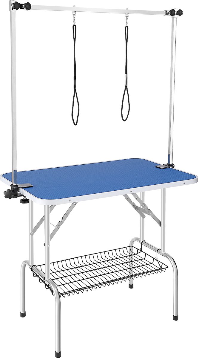 Vevor Verzorgingstafel 1060x616x1701mm Scheertafel RVS Hondenverzorgingstafel 150kg Laadvermogen Kaptafel Hond Opvouwbare Huisdieren Verzorgingstafel 914,4x609,6mm Desktop Ideaal voor Baden Trimmen Drogen Borstelen Blauw