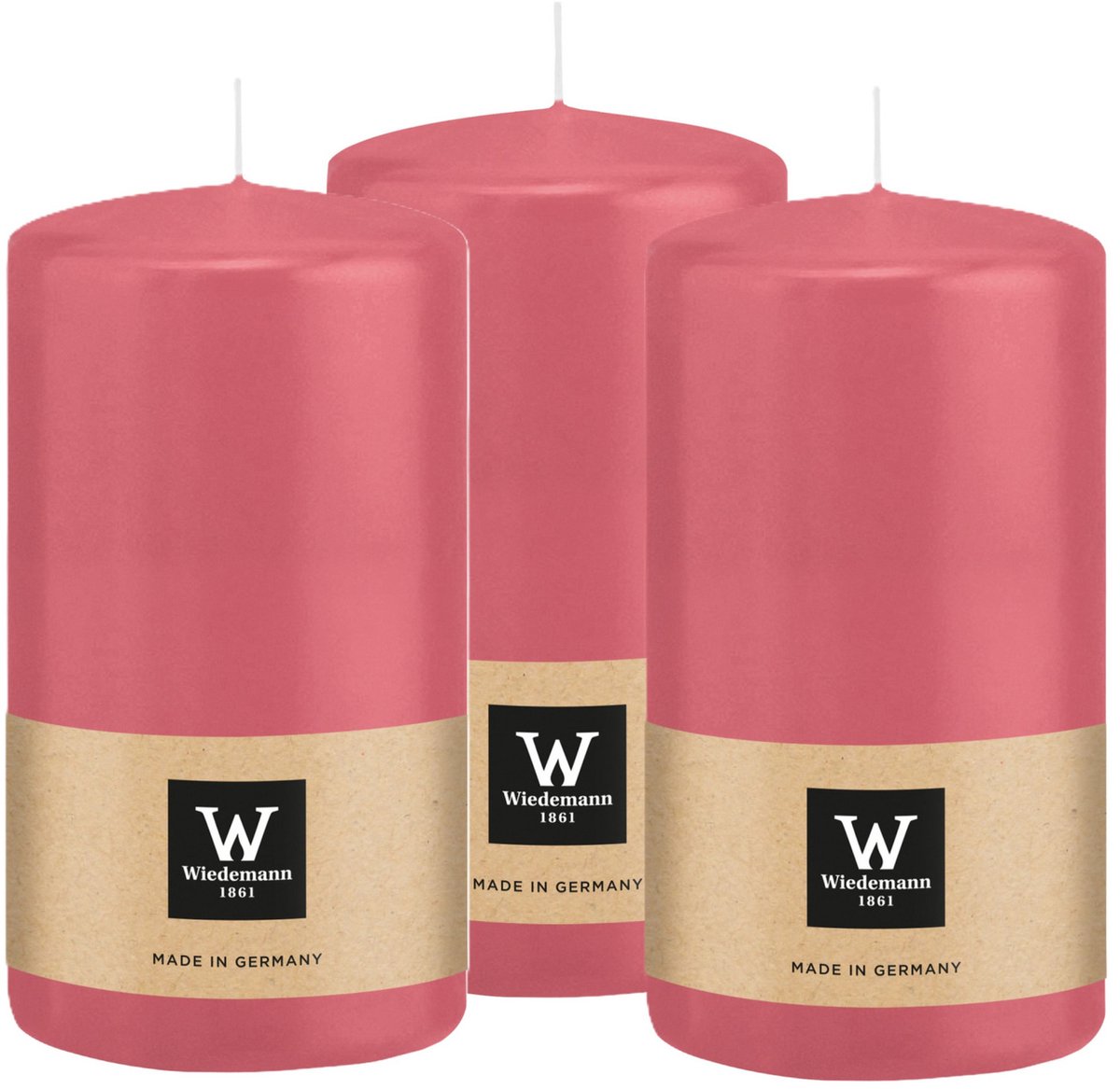 Wiedemann Cilinderkaars/stompkaars - 3x - roze - 13 x 7 cm - 52 branduren - zuilkaarsen