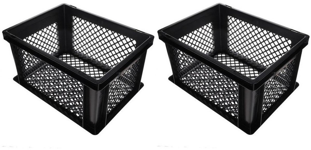 Benson Fietskrat - 6x stuks - zwart - lichtgewicht - 40x30x22 cm - melkkrat