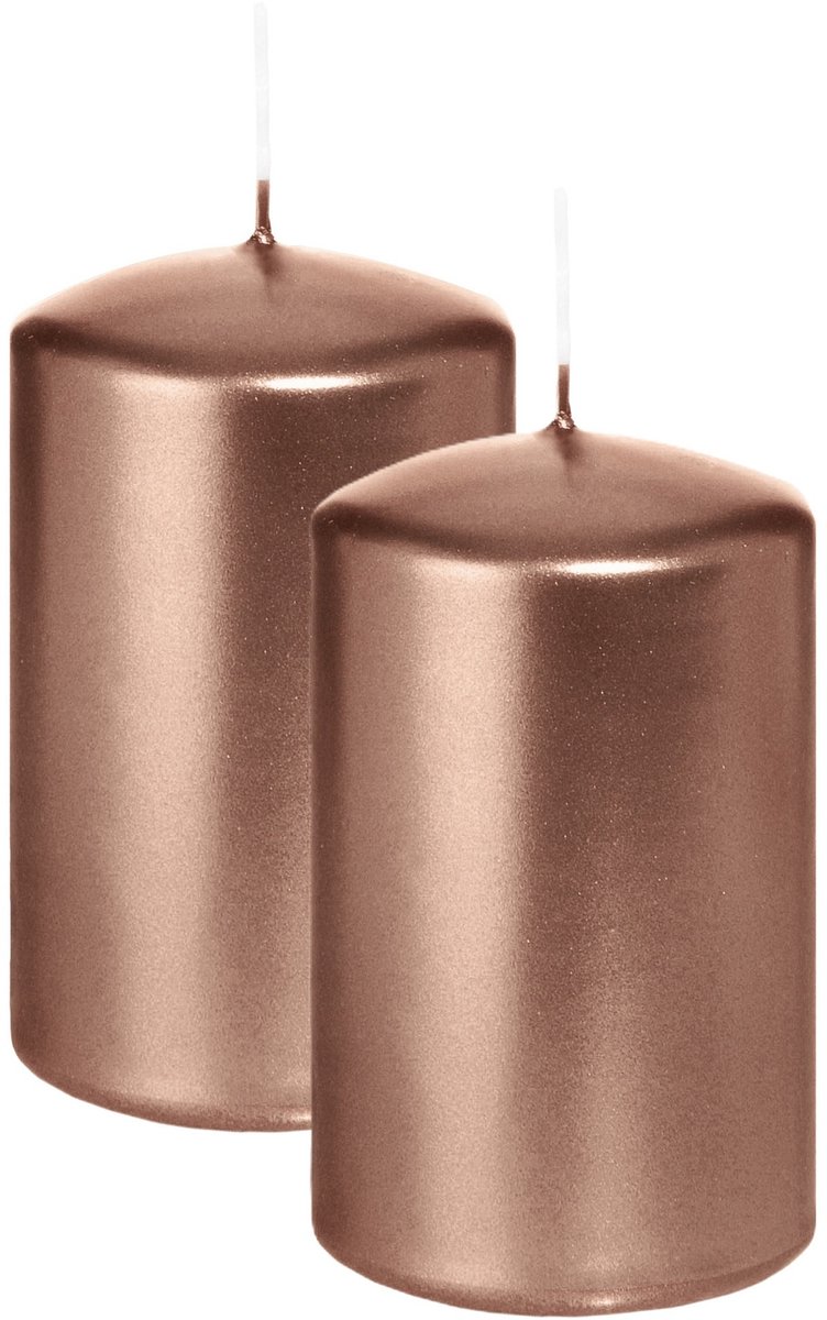 Enlightening Candles Wiedemann Cilinderkaars/stompkaars - 2x - metallic roségoud - 6 x 8 cm - 29 branduren - zuilkaarsen Rose goud