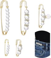 5 stuks - 5 stijlen Pin - knoopspelden voor jeans - geen naaien jeans knoppen pins - Broche - Pin Sluiting Decollete - 75mm - goud - metaal - Wit Parel