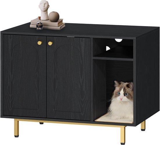 Kattenkooi Binnen, kattenbench, dierenhok, met uittrekbare kattenbak, gesloten kattenkooi, met