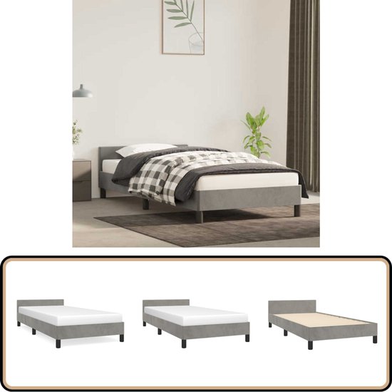 vidaXL Cadre de lit avec tête de lit Velours Gris clair 90x200 cm