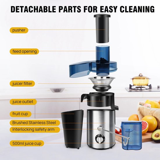 Sap machine - Juicer - Sapcentrifuge - Centrifuge - Vers sap pers - Smoothie maker - Citruspers - Groentepers - Professionele Juicer - Multifunctionele sapmachine - RVS van Merkloos — afbeelding 4