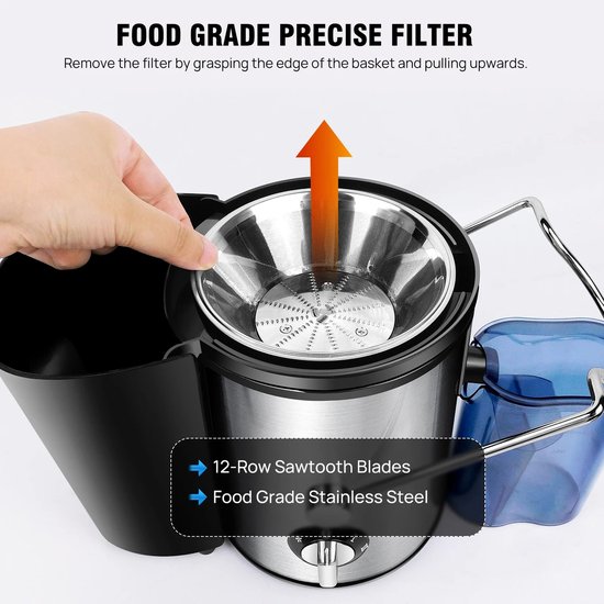 Sap machine - Juicer - Sapcentrifuge - Centrifuge - Vers sap pers - Smoothie maker - Citruspers - Groentepers - Professionele Juicer - Multifunctionele sapmachine - RVS van Merkloos — afbeelding 3
