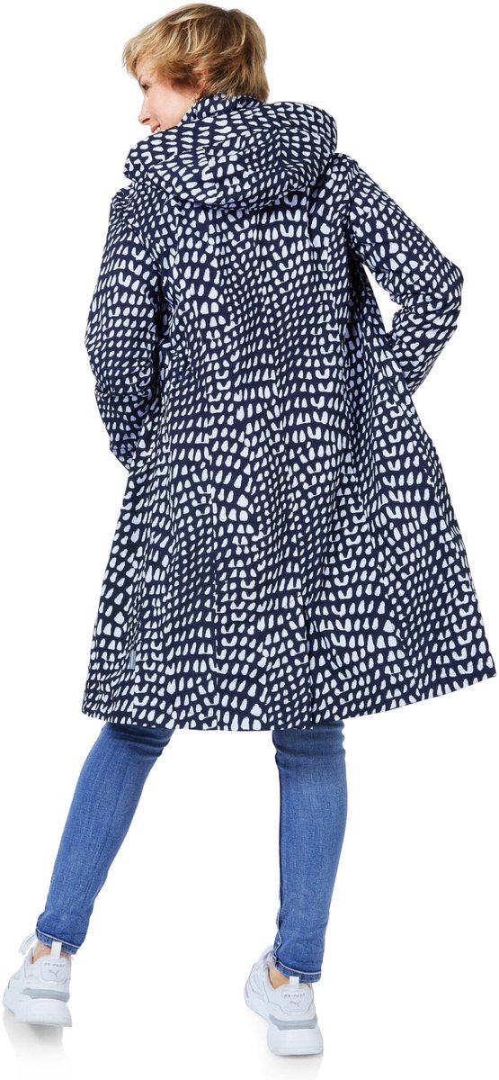 Happy Rainy Days Lange Regenjas Dames Porto print Graphic Blauw Wit