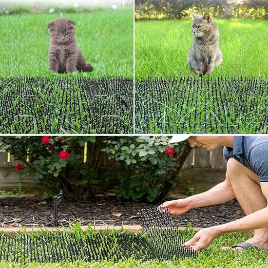 UptVin 12 stuks kattenmat met stekels, 23 x 15 cm, tuinieren, kunststof kattenmat, huisdierafschrikmat voor tuin, op de veranda en thuis