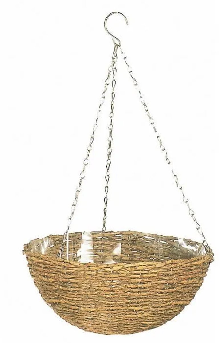 Hangmand - GARDEN ID Rustiek - 35 cm - kunststof schaal (binnen/buiten) - Rustieke rieten stijl - Gemakkelijk op te hangen.