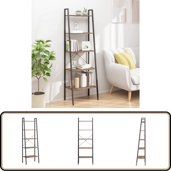 vidaXL Ladderrek met 4 schappen 64x34x150,5 cm zwart, boekenrek, rek, opslagrek, boekenkast, opbergrek, leunend rek, leunrek, ladderkast, opbergkast
