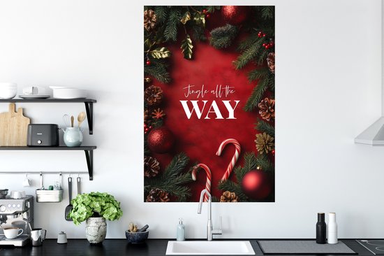 Stickers muraux - Film adhésif - Noël - Citation - Rouge - Boules de Noël - 80 x 120 cm - Film adhésif - Stickers muraux chambre d'enfant - Papier peint autocollant - Film adhésif