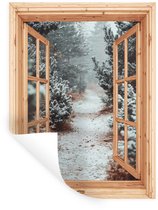 Stickers muraux - Feuille autocollante - Forêt - Hiver - Arbres - Nature - Chemin - Vue - 120x160 cm - Film adhésif - Stickers muraux chambre d'enfant - Papier peint autocollant XXL - Papier peint autocollant - Feuille autocollante