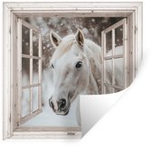 Muurstickers - Sticker Folie - Paard - Wit - Winter - Sneeuw - Doorkijk - Dieren - 50x50 cm - Plakfolie - Muurstickers Kinderkamer - Zelfklevend Behang - Zelfklevend behangpapier - Stickerfolie
