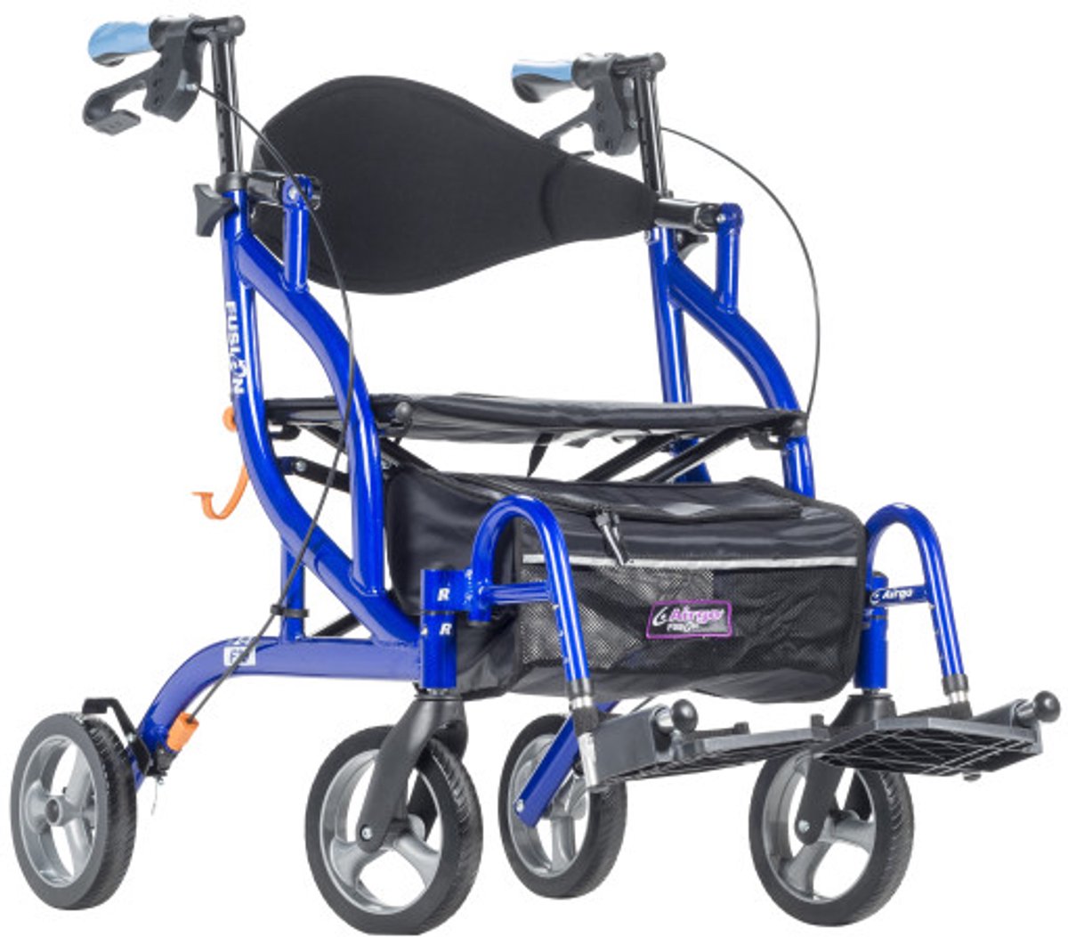 Rollator en rolstoel Airgo Fusion 2 in 1 - Opvouwbaar - Belastbaar tot 136 kg - Comfortabele en brede rugsteun - Brede zitbreedte - Wegklapbare voetsteunen - Opvouwbaar - Veilige remmen - Blauw