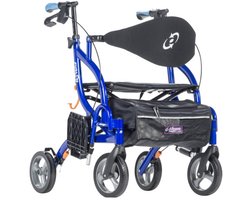 Rollator en rolstoel Airgo Fusion 2 in 1 - Opvouwbaar - Belastbaar tot 136 kg - Comfortabele en brede rugsteun - Brede zitbreedte - Wegklapbare voetsteunen - Opvouwbaar - Veilige remmen - Blauw