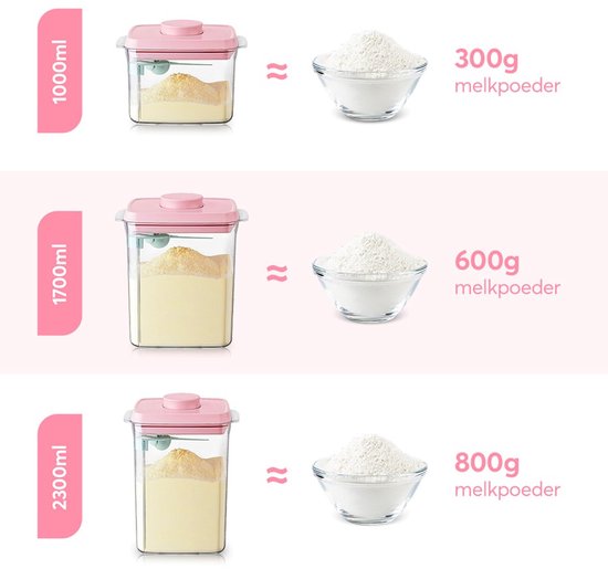 ANKOU 1700 Melkpoeder bewaarbus kleur: roze - Melkpoeder doseerdoos - Babyvoeding opslag - Melkpoeder dispenser| Babyvoeding opslag |voorraad pot met vacuüm deksel inclusief maatschep (5gram poeder) van ANKOU — afbeelding 2