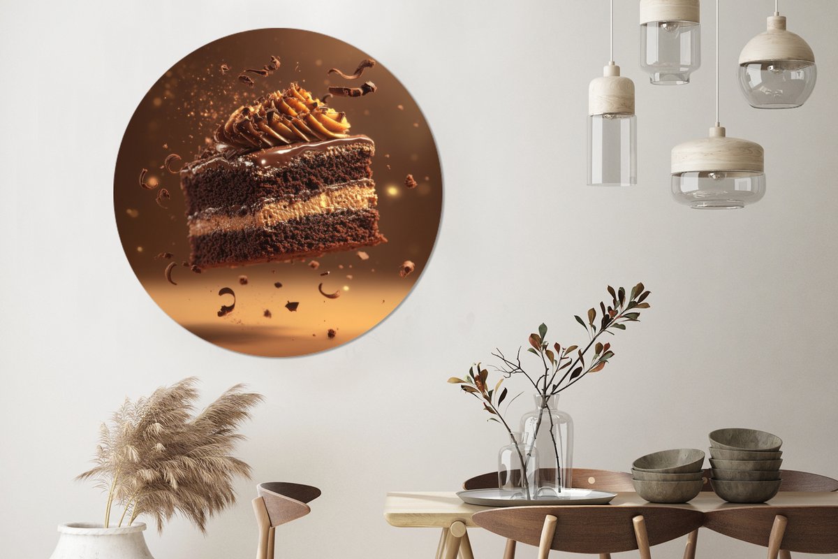 WallCircle Wandcirkel - Muurcirkel - Taart - Chocolade - Eten - Brownie - Aluminium - Dibond - 140x140 cm - Binnen en Buiten