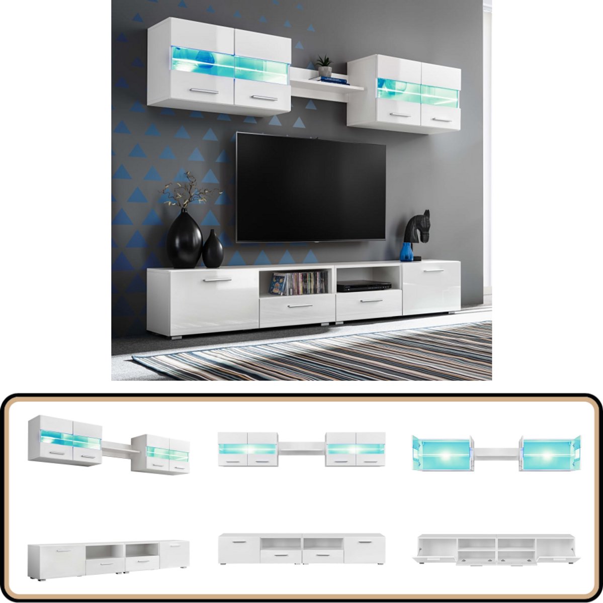 vidaXL Tv-wandmeubelset - LED - Wit - 5-delig Tv Meubel - Wandmeubel - Houten Meubels - Livingroom Furniture - Led Verlichting