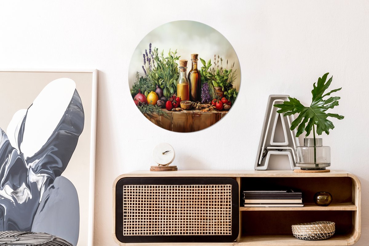 WallCircle Wandcirkel - Muurcirkel - Stilleven - Kruiden - Specerijen - Fruit - Kleurrijk - Aluminium - Dibond - 60x60 cm - Binnen en Buiten