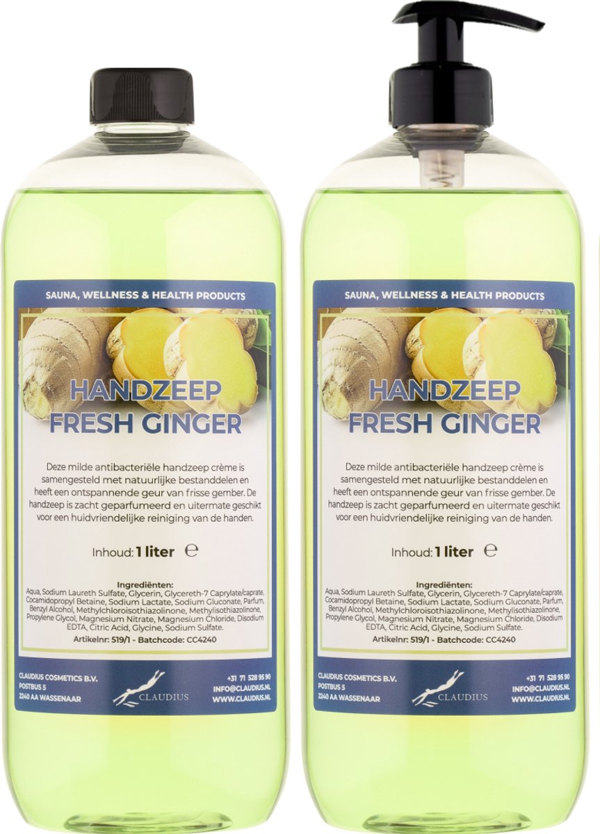 Handzeep Fresh Ginger 1 liter - met gratis pomp - set van 2 stuks