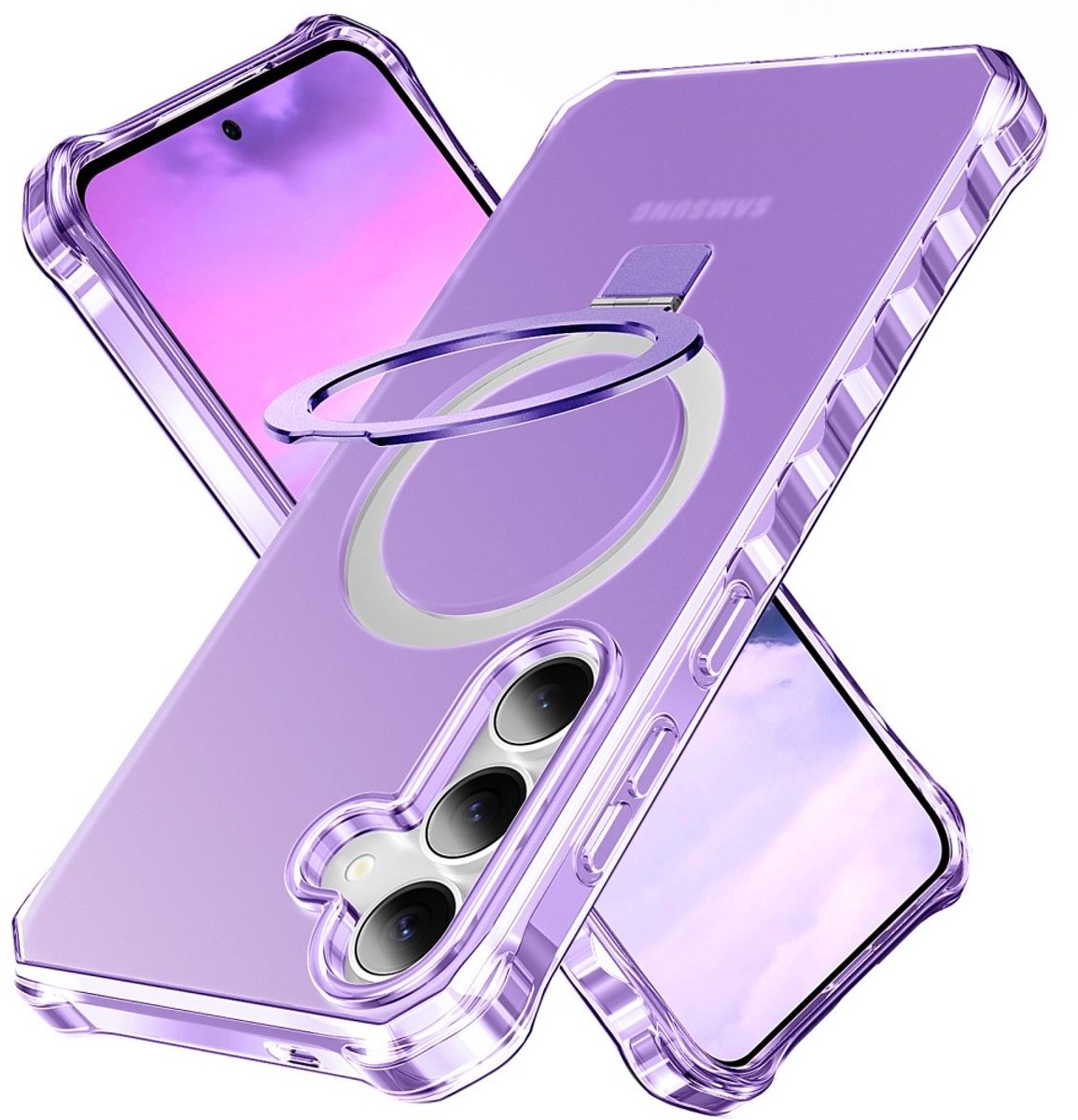 Coverup Hoesje - Geschikt voor Samsung Galaxy S25 / S24 Hoesje - Coverup ShockProof TPU Back Cover met MagSafe Compatible Ring Kickstand - Paars