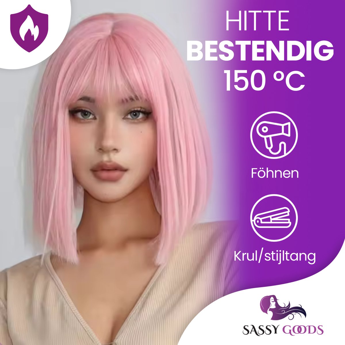 SassyGoods Roze Pruik Bob - Pruiken Dames Kort Haar - Wig - Wasbaar - 30 cm — afbeelding 4
