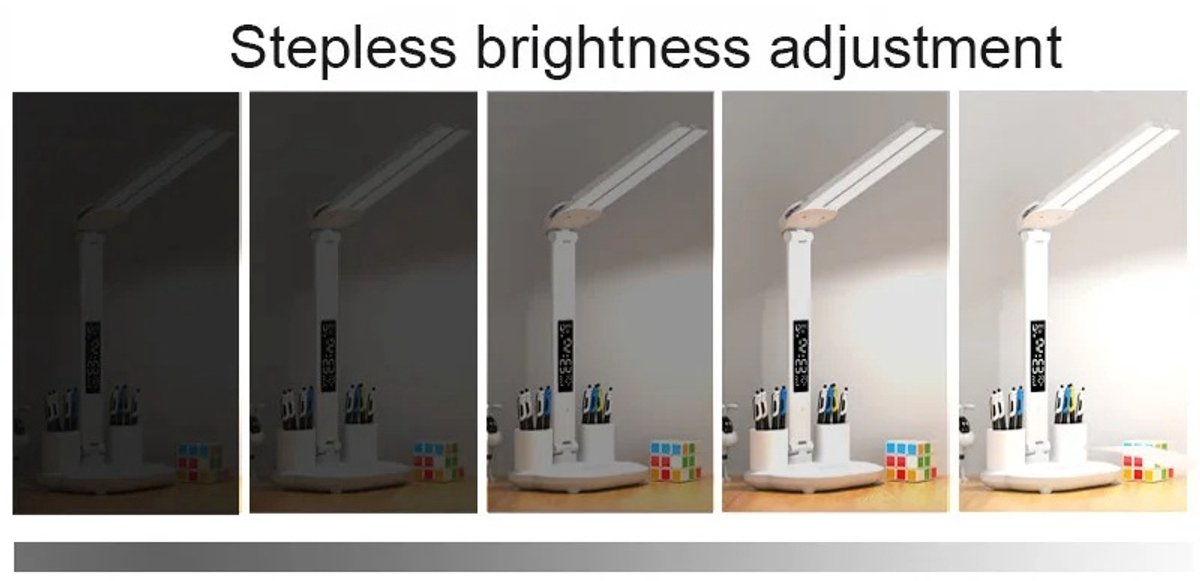 LED Bureaulamp Dubbele Kop, Vouwbaar, Touchscreen, Klok & Thermometer thumbnail 3
