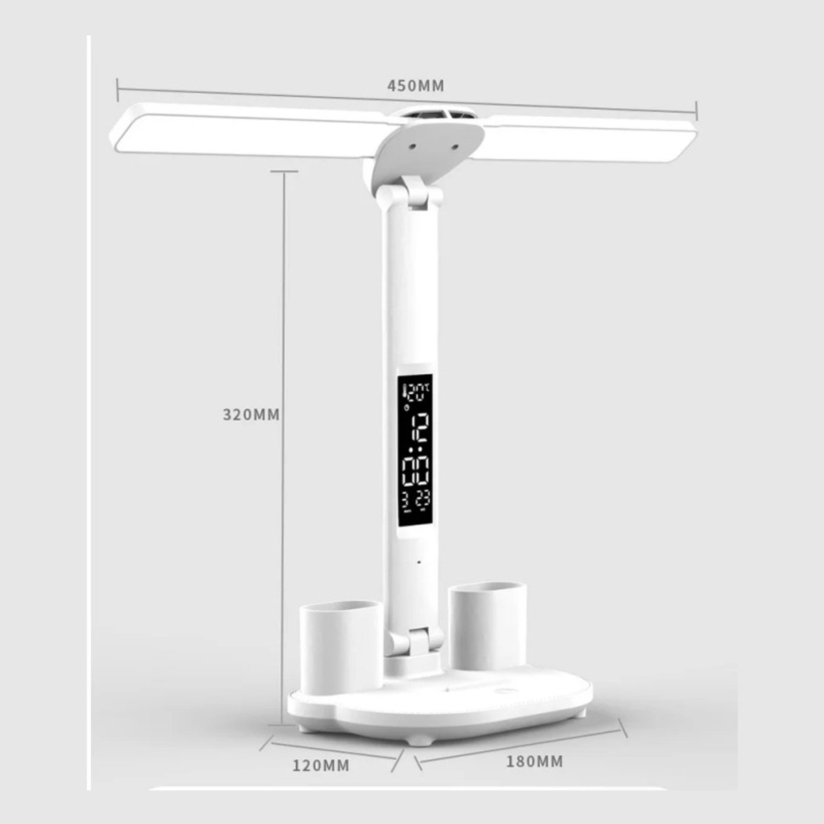 LED Bureaulamp Dubbele Kop, Vouwbaar, Touchscreen, Klok & Thermometer thumbnail 7