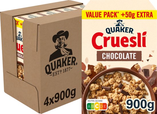 Quaker Cruesli Chocolade - Ontbijtgranen - 4 x 900 gram