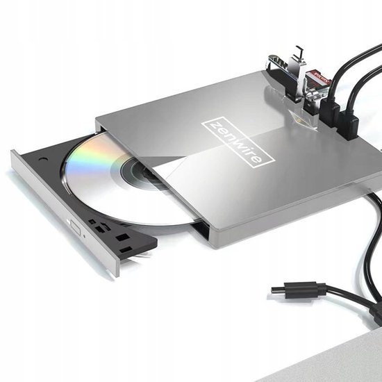Zenwire H61 - Draagbaar extern station - CD-lezer - DVD-speler Schijfbrander - HUB 7in1 USB-C 3.0 - 4xUSB 2.0 - SD/Micro SD-kaartlezer - Plug & Play - stille werking - Brede compatibiliteit van Zenwire — afbeelding 5