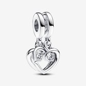 Fler® | Bedel | Past op populaire bedelarmbanden (standaard - 3mm) | Forever & Always Deelbare Hangende Bedel | Dubbel | Hangbedel Charm | 925 zilver | Transparante zirkonia | Armband Kraal | Valentijnsdag Cadeau | Sinterklaas kado | Kerstcadeau