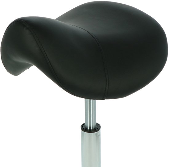 Alora zadelkruk - Tabouret – Zwart/Chrome - kruk – kapperskruk - Ergonomische zadelstoel op wielen