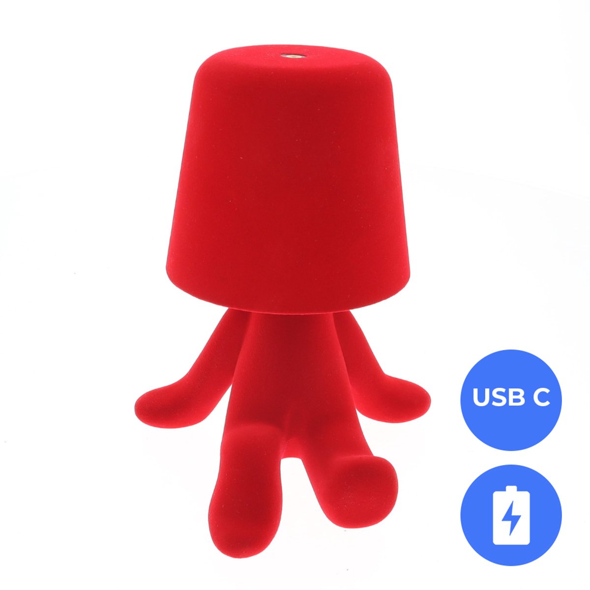 Oplaadbare LED Tafellamp - Denker - Rood Velours - Dimbaar - USB-C