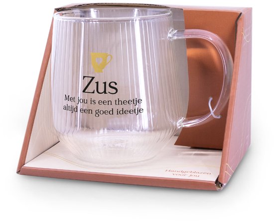 Créations d'ici - Coffret cadeau Verre à thé avec étagère - Sister - Glas - Bois