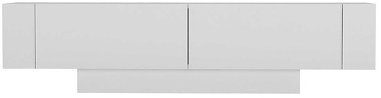 Strak wit tv-meubel met twee greeploze lades en een minimalistisch zwevend ontwerp.