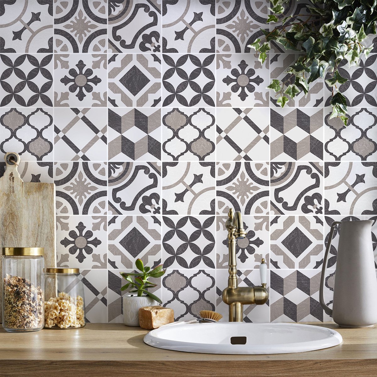Ambiance Sticker Tegelstickers voor de muur in keuken en badkamer - 9 cementtegelstickers, Azulejos Andy Style - 9 stickers, 10x10cm Multi color