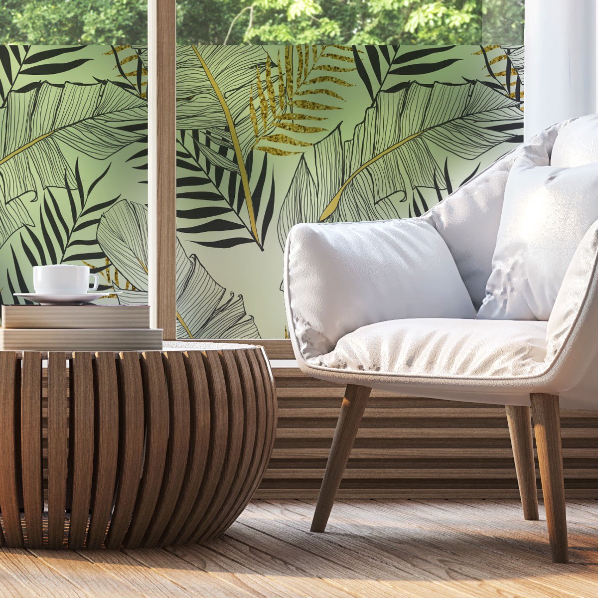 Privacy raamfolie - CHIC PALMBLADEREN - Stickers voor ramen en douchedeuren - 40x100cm